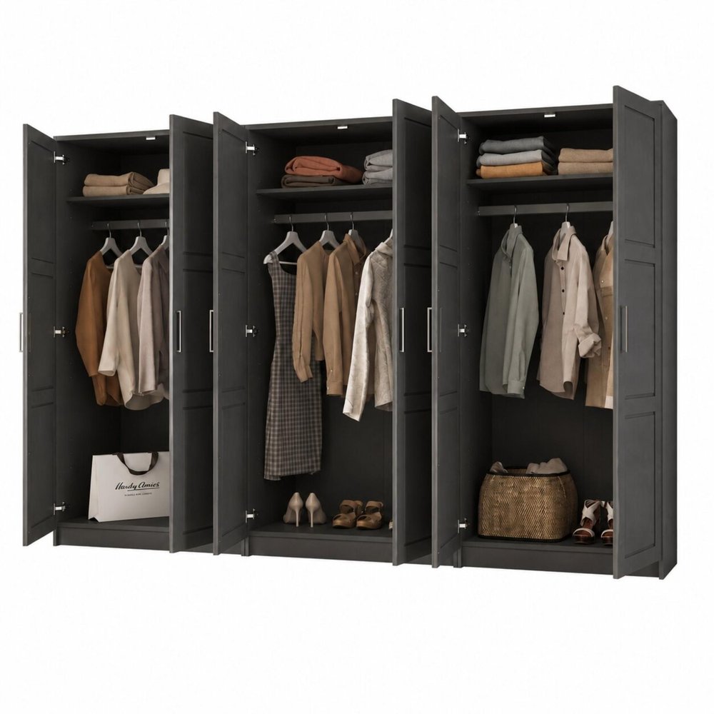 72" Black Solid Wood Six Door Combo Dresser