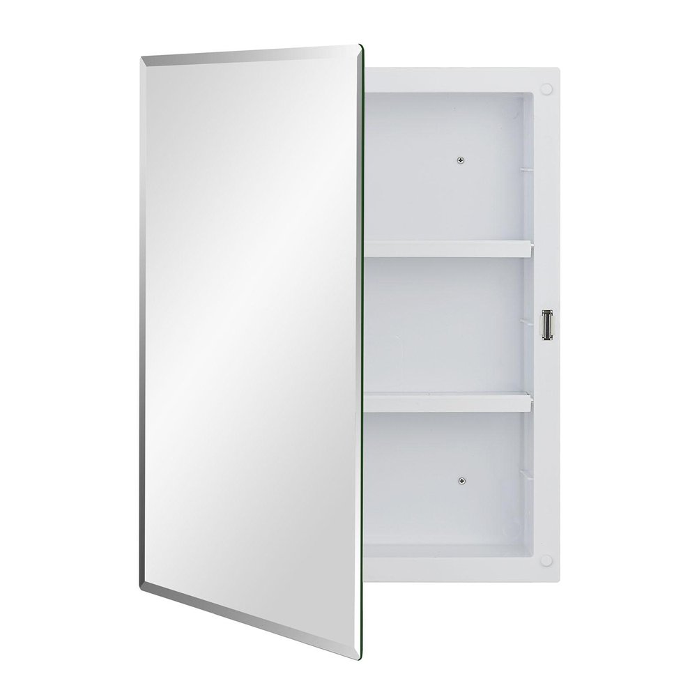 16" White Plastic Floating Single Door Bathroom Vanity And Medicine Cabinet With Mirror