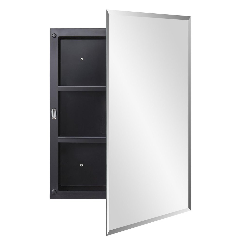 16" Black Plastic Floating Single Door Bathroom Vanity And Medicine Cabinet With Mirror