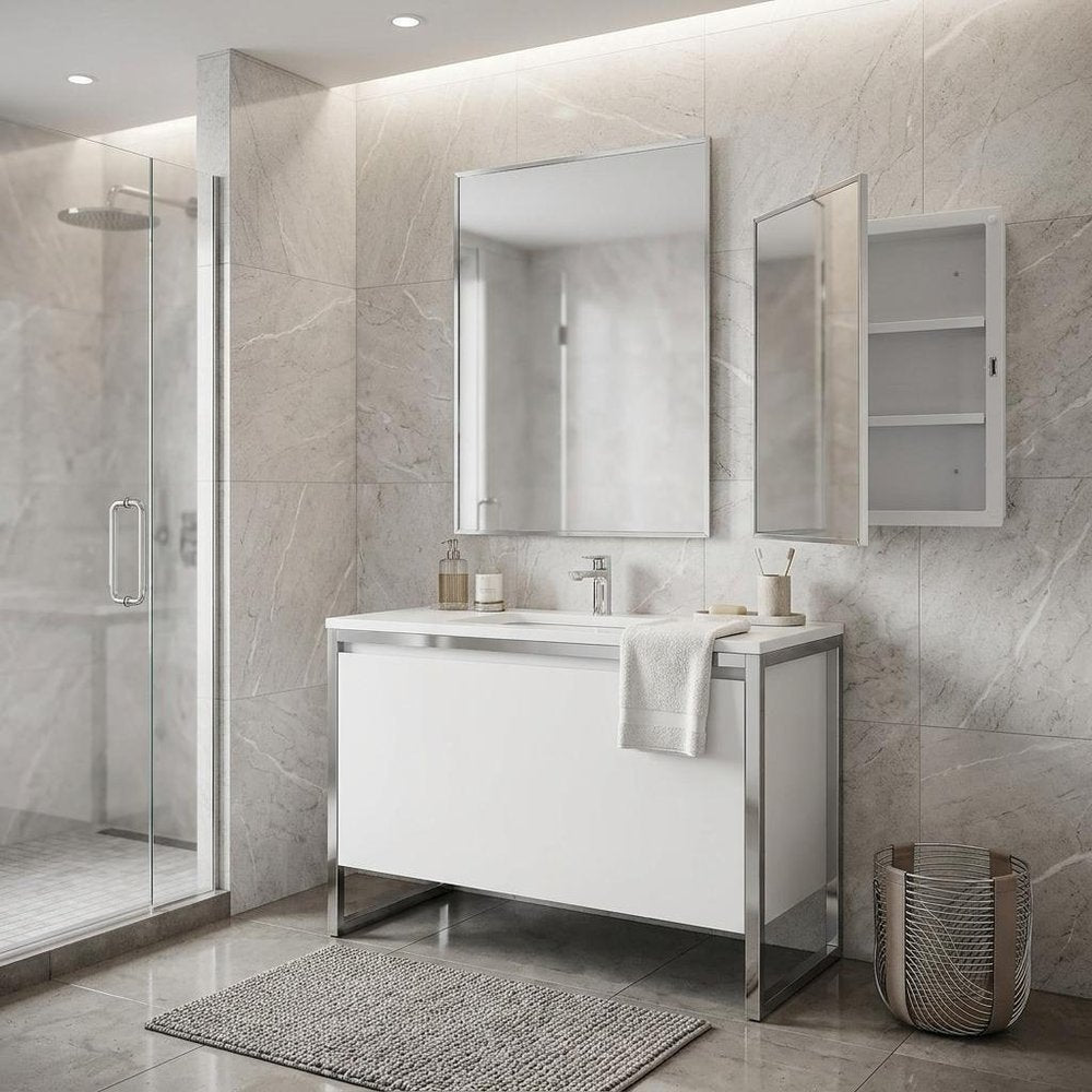 16" White Plastic Floating Single Door Bathroom Vanity And Medicine Cabinet With Mirror