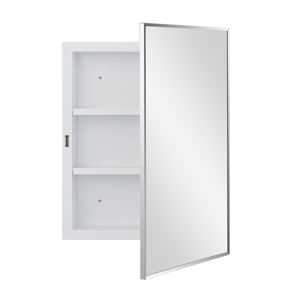 16" White Plastic Floating Single Door Bathroom Vanity And Medicine Cabinet With Mirror