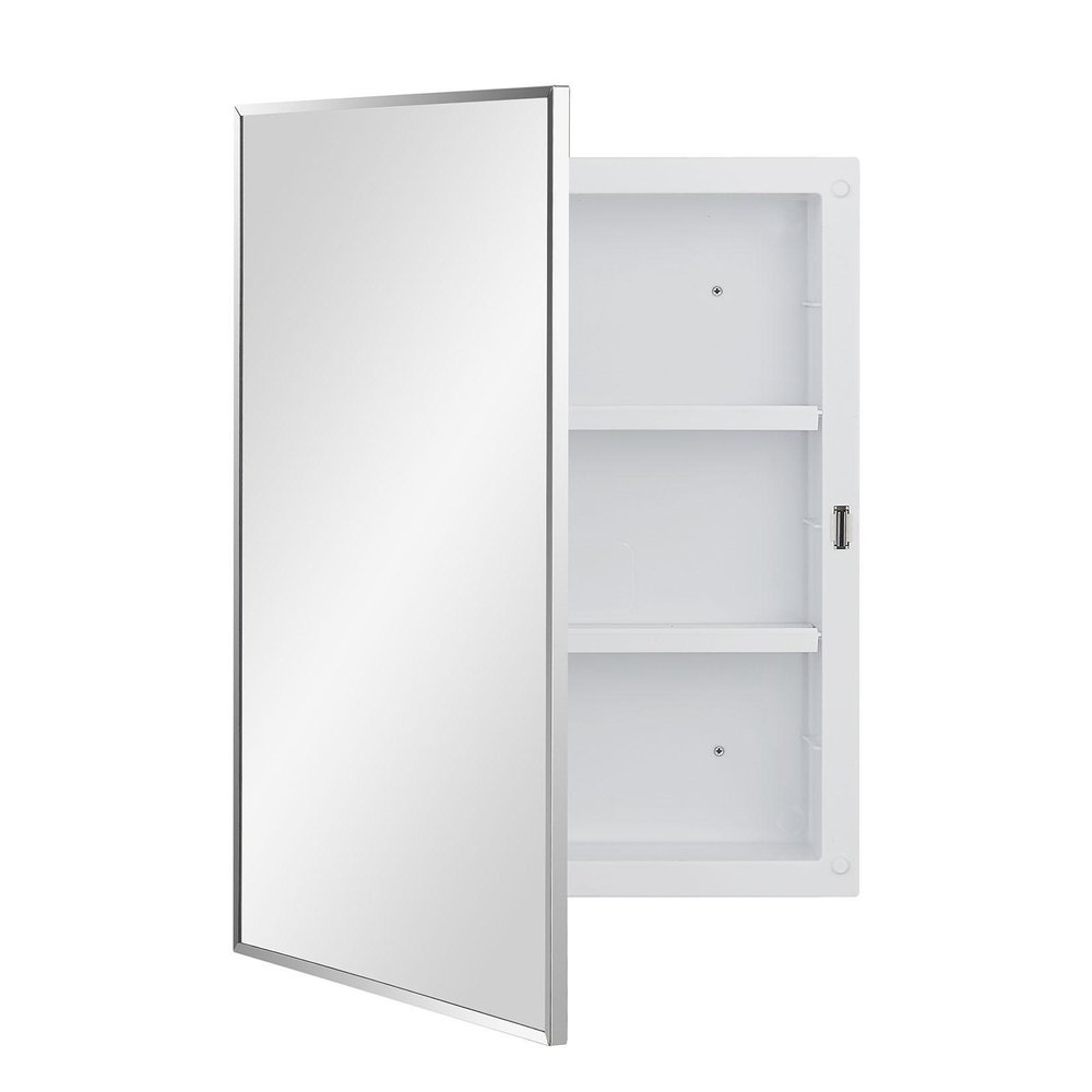 16" White Plastic Floating Single Door Bathroom Vanity And Medicine Cabinet With Mirror
