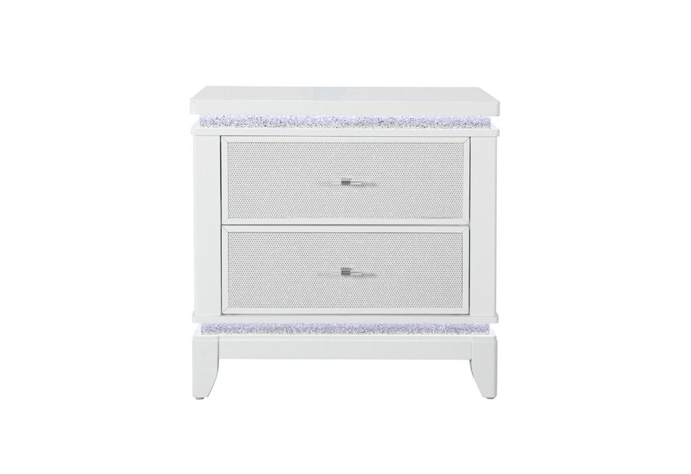 27" White And Silver Wood Two Drawer Nightstand