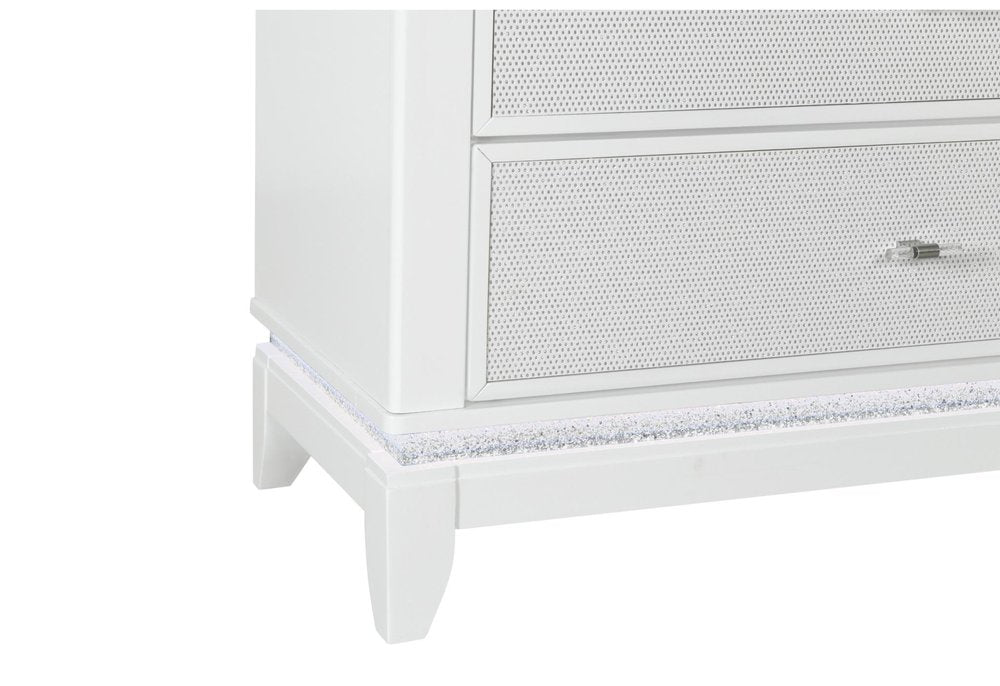 27" White And Silver Wood Two Drawer Nightstand