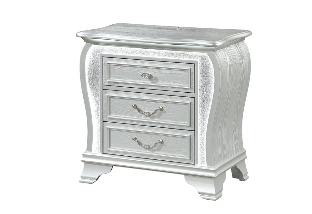 31" Silver Wood Two Drawer Nightstand