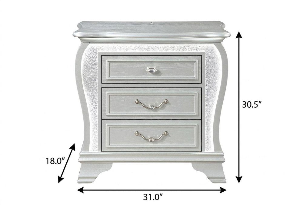 31" Silver Wood Two Drawer Nightstand