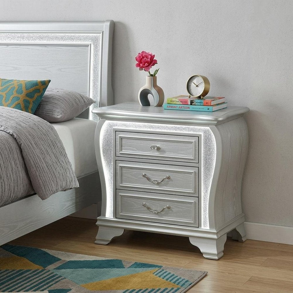 31" Silver Wood Two Drawer Nightstand
