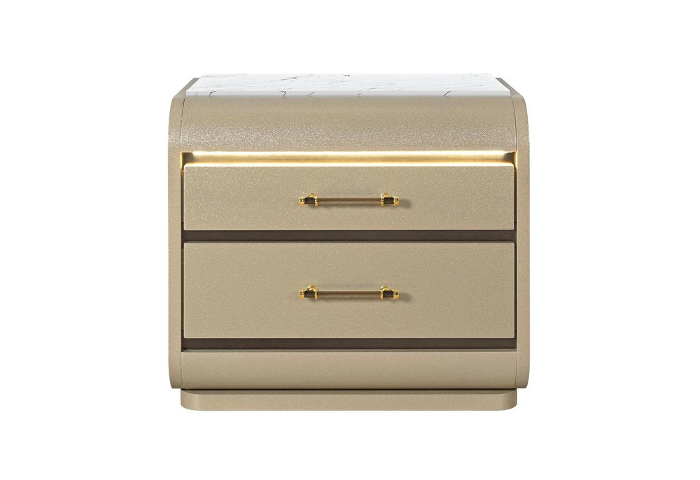 24" Gold Wood Lighted Two Drawer Nightstand