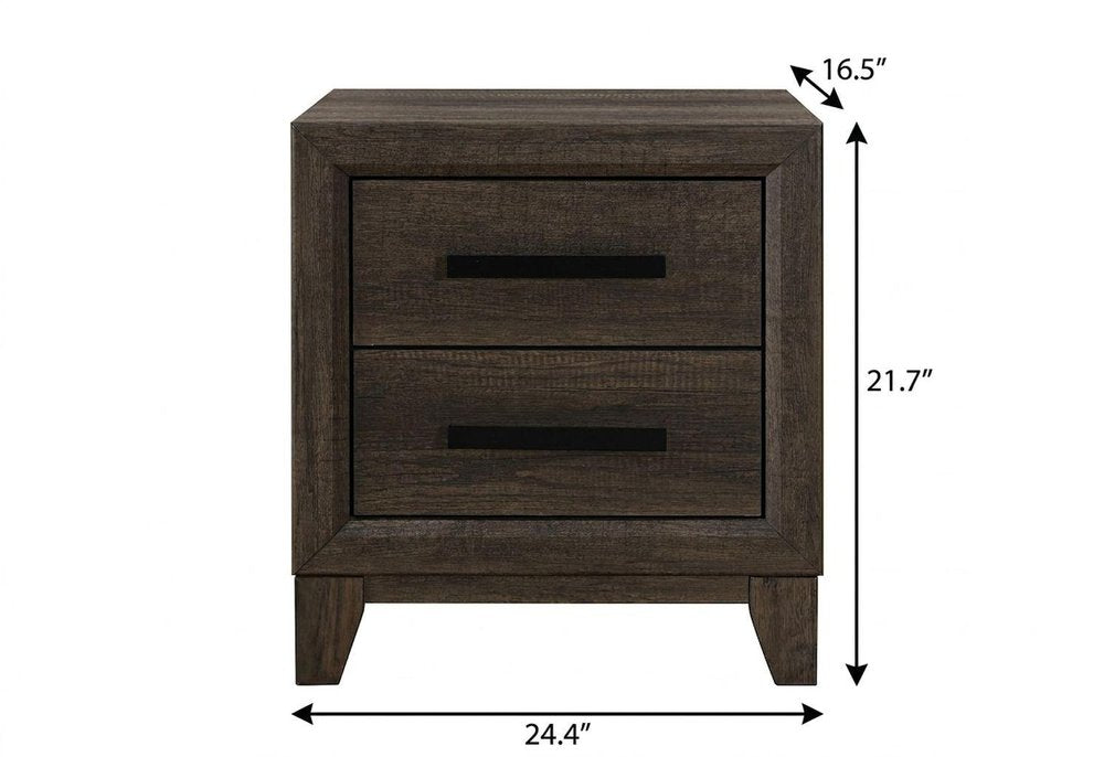 22" Dark Brown And Brown Wood Two Drawer Nightstand