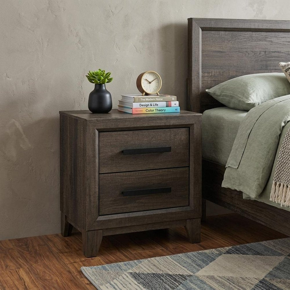 22" Dark Brown And Brown Wood Two Drawer Nightstand