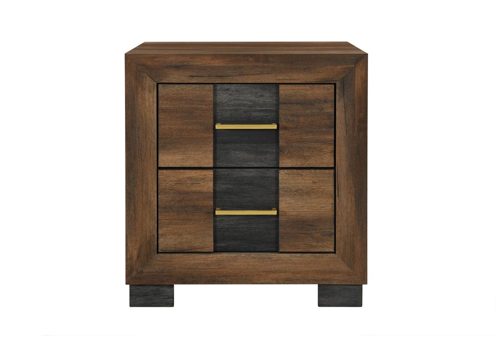 22" Black And Brown Wood Two Drawer Nightstand