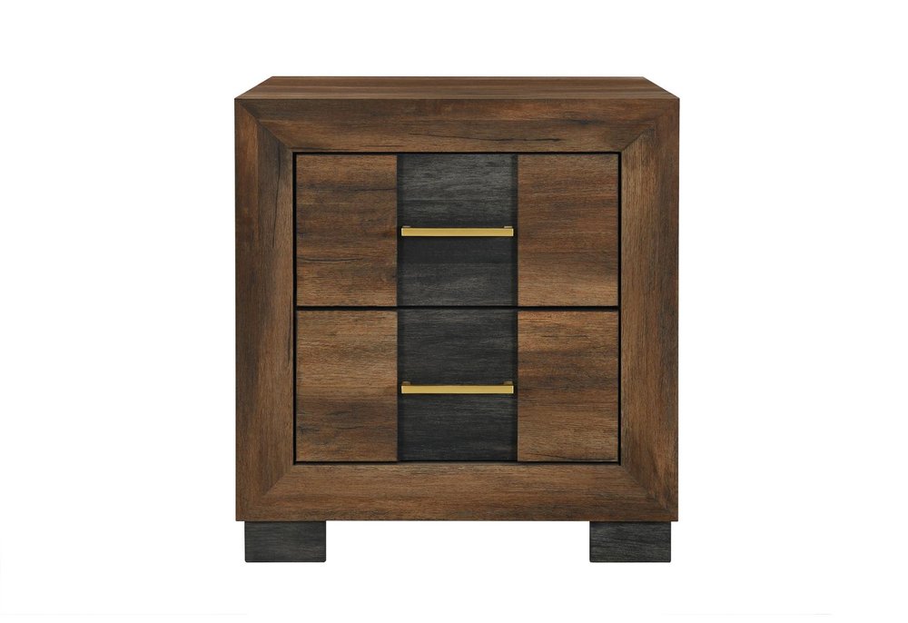 22" Black And Brown Wood Two Drawer Nightstand