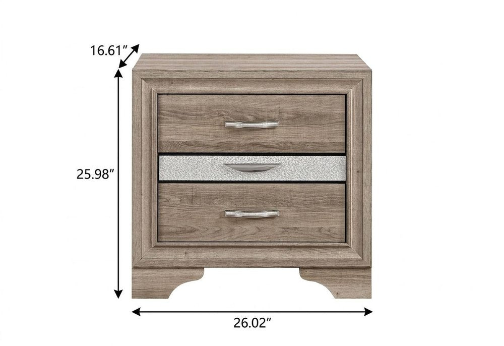26" Natural Wood Two Drawer Nightstand