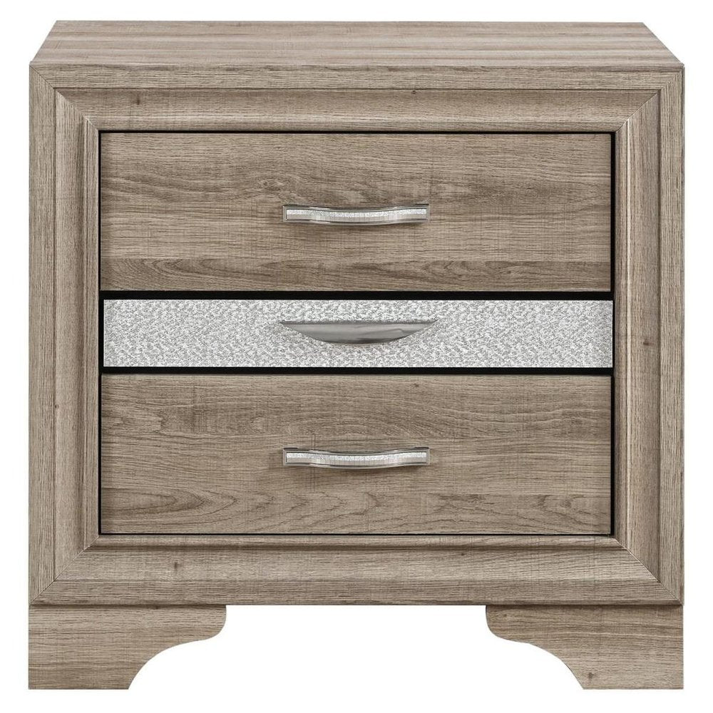 26" Natural Wood Two Drawer Nightstand