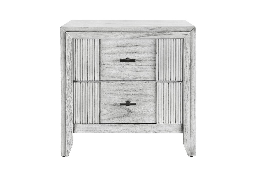 24" Light Gray Wood Ribbed Texture Two Drawer Nightstand