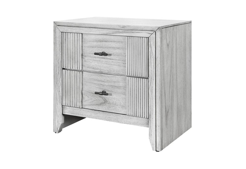 24" Light Gray Wood Ribbed Texture Two Drawer Nightstand