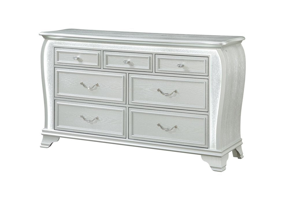 66" Silver Wood Lighted Six Drawer Double Dresser