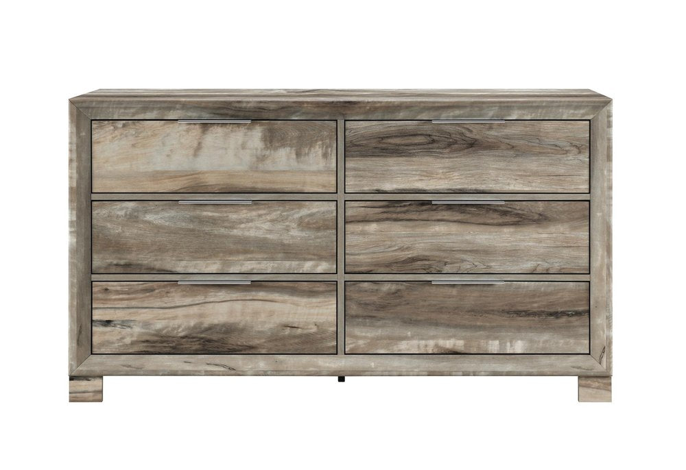 59" Brown Wood Six Drawer Double Dresser