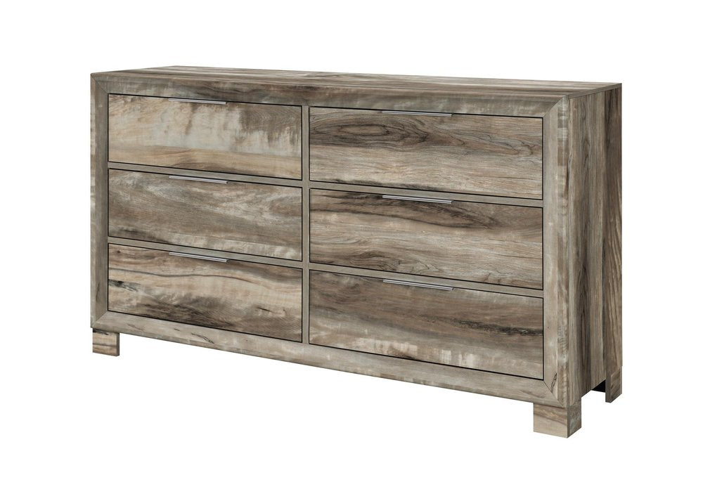 59" Brown Wood Six Drawer Double Dresser