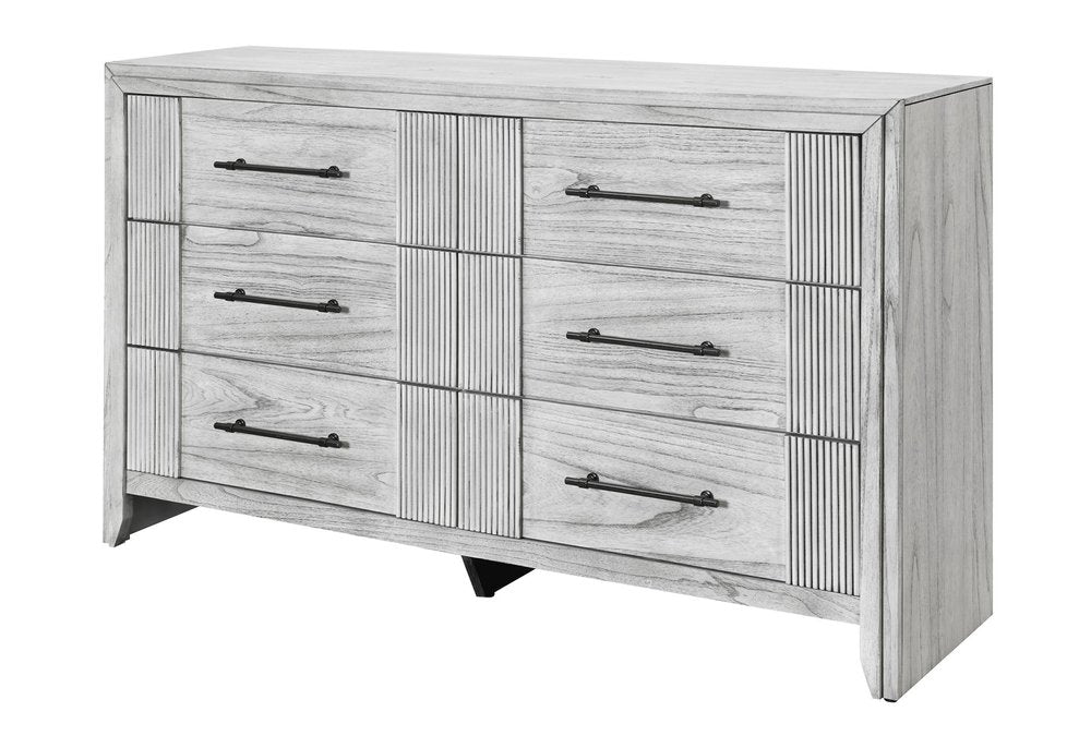 59" Light Gray Wood Six Drawer Double Dresser