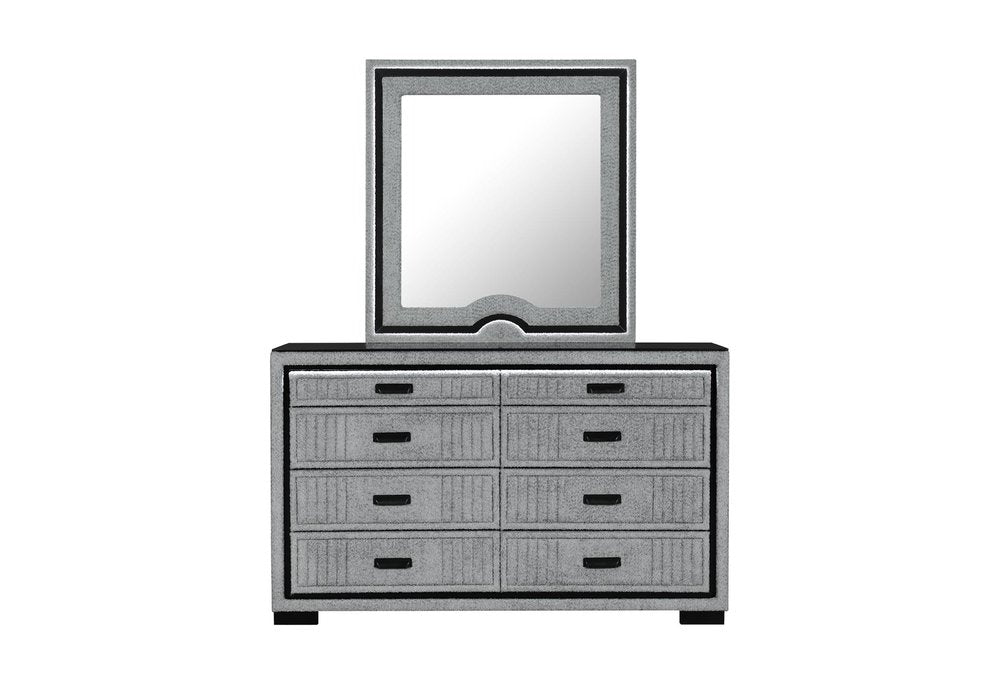 61" Gray Wood Lighted Six Drawer Double Dresser