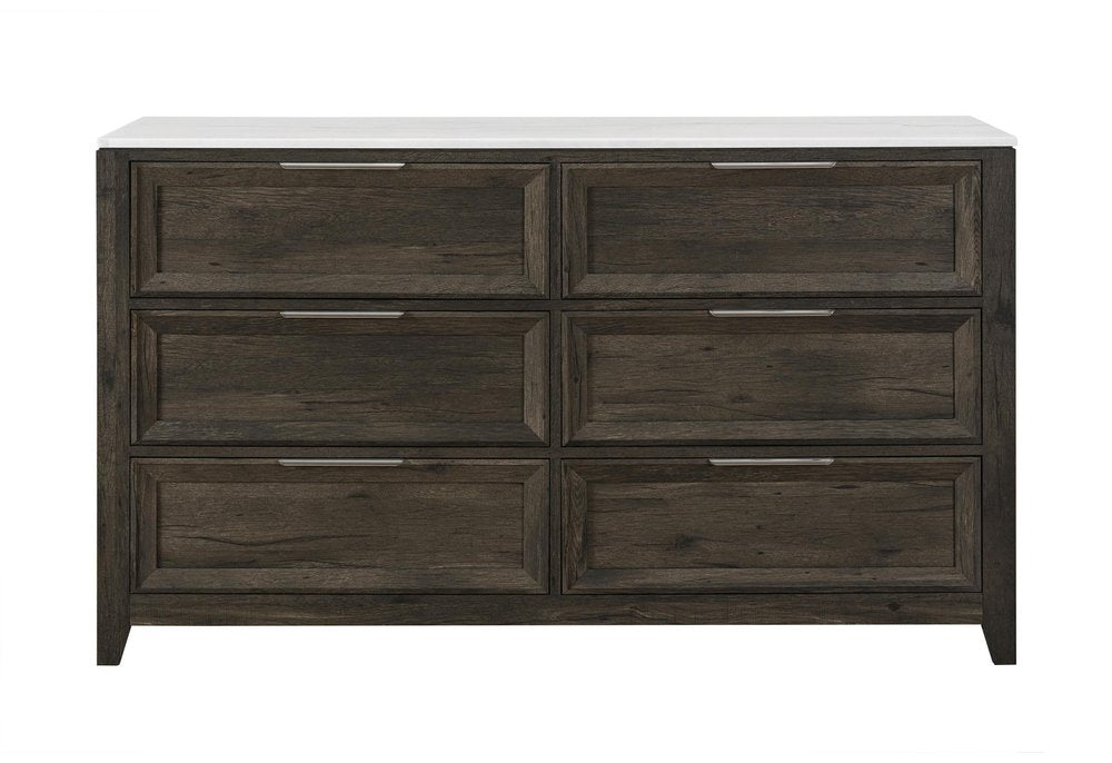 65" Dark Brown Wood Six Drawer Double Dresser
