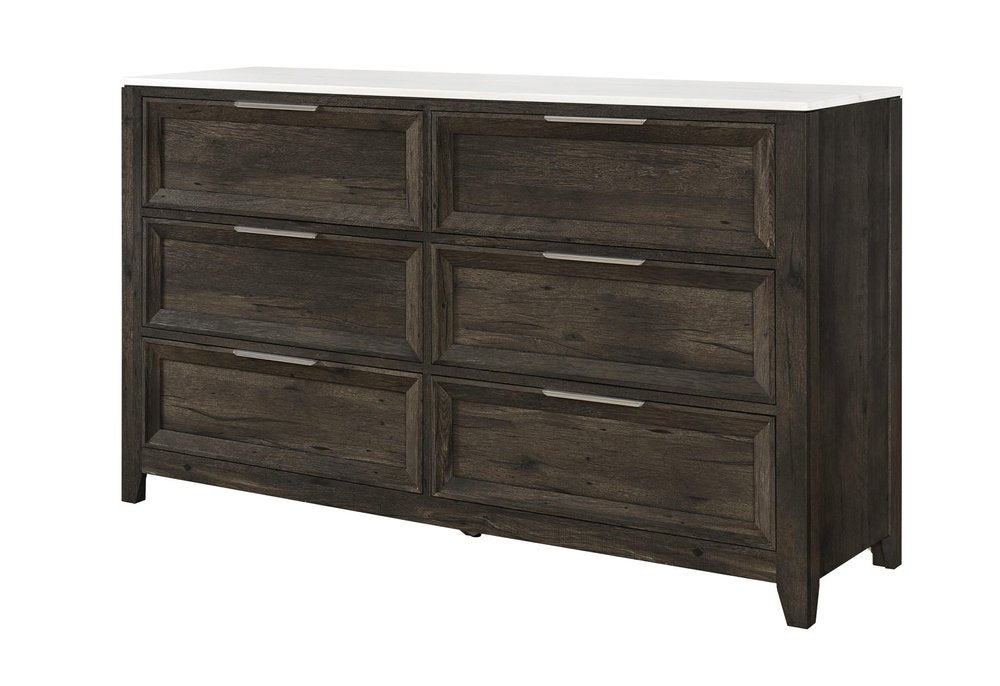 65" Dark Brown Wood Six Drawer Double Dresser
