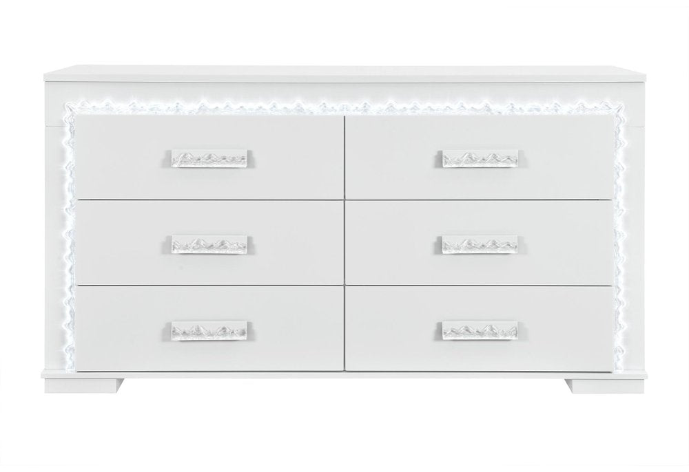 64" Silver Wood Lighted Six Drawer Double Dresser