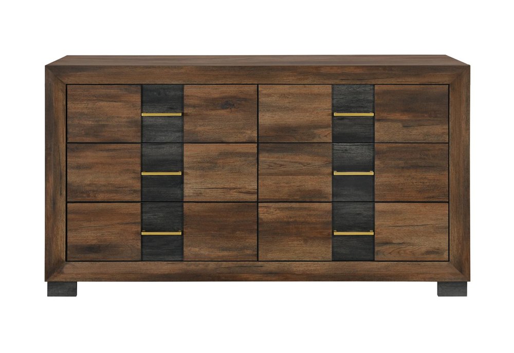 58" Brown Wood Six Drawer Double Dresser