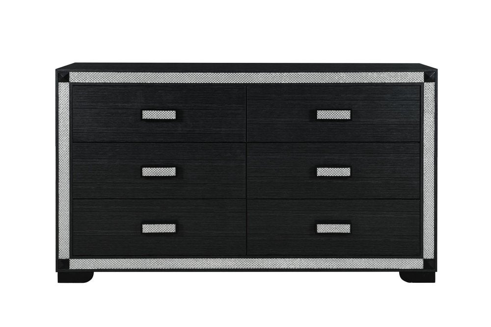 62" Charcoal Wood Six Drawer Double Dresser