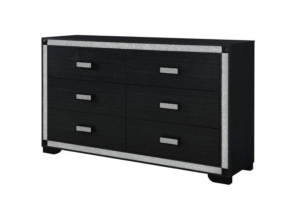 62" Charcoal Wood Six Drawer Double Dresser