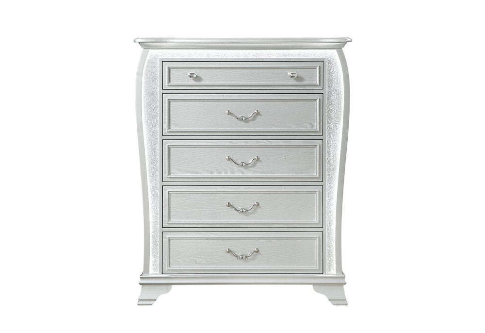 54" Silver Wood Lighted Five Drawer Dresser