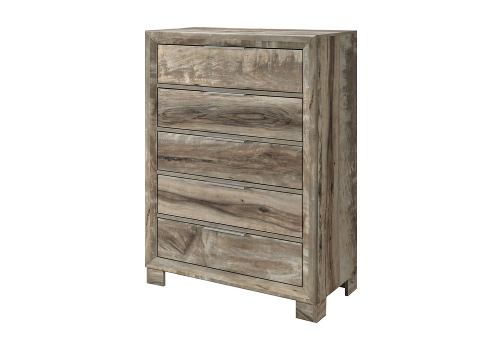 48" Brown Wood Five Drawer Dresser