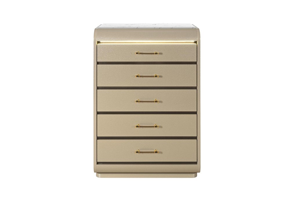49" Gold Wood Lighted Five Drawer Dresser