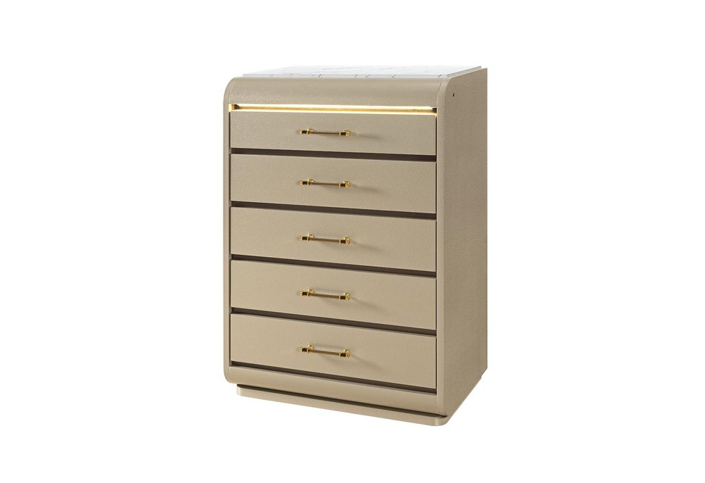 49" Gold Wood Lighted Five Drawer Dresser