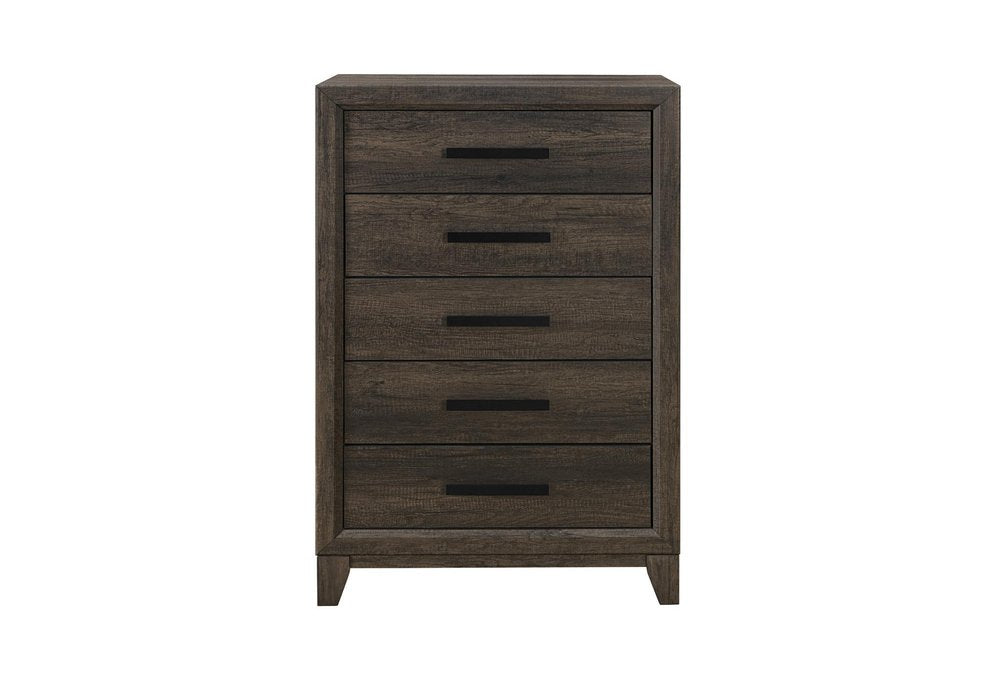 49" Dark Brown Wood Five Drawer Dresser