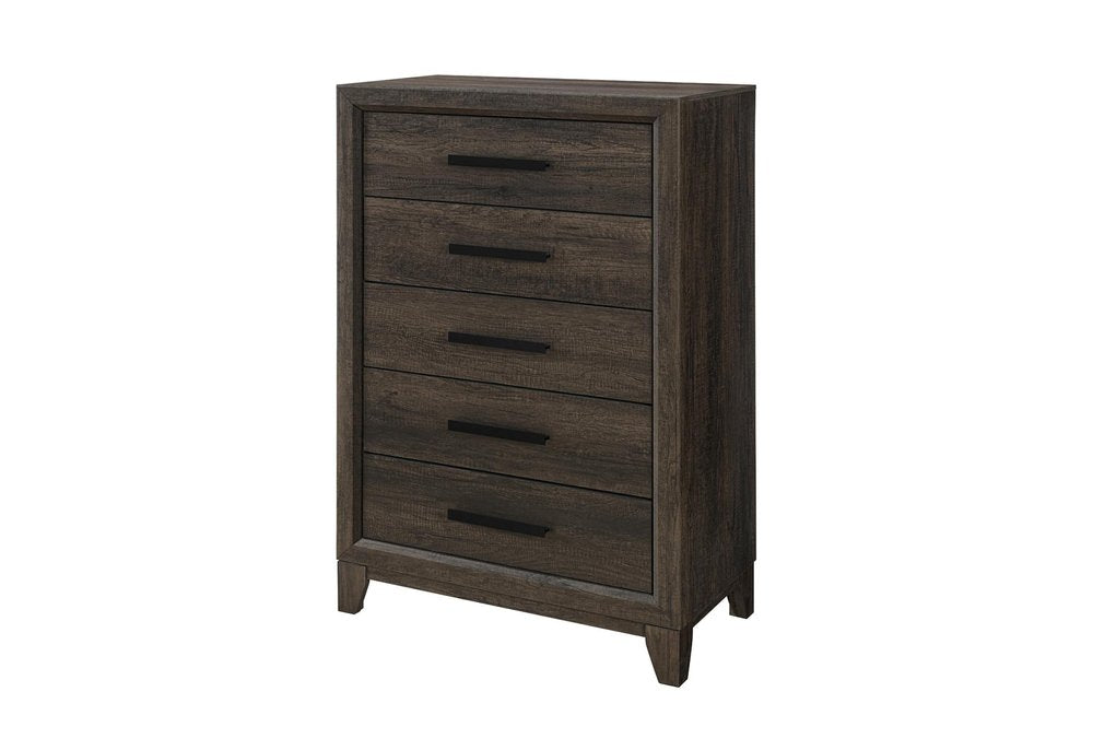 49" Dark Brown Wood Five Drawer Dresser