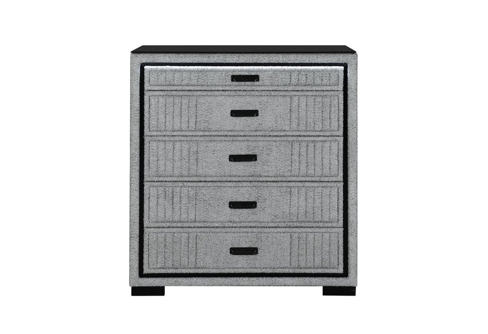 48" Gray Wood Lighted Five Drawer Dresser