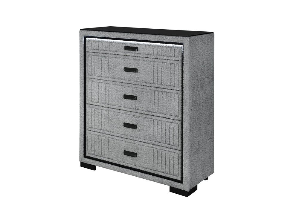 48" Gray Wood Lighted Five Drawer Dresser