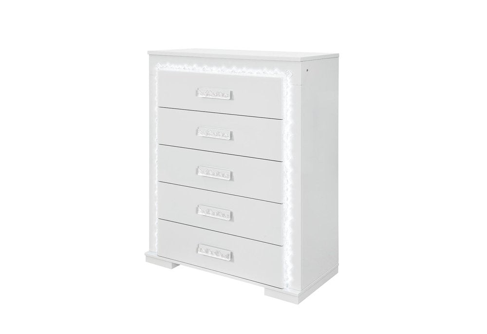 51" Silver Wood Lighted Five Drawer Dresser