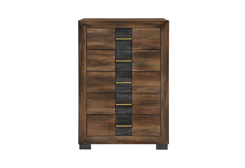 50" Brown Wood Five Drawer Dresser