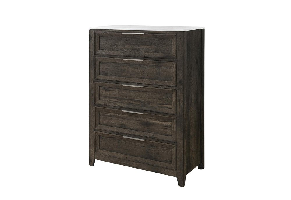 55" Dark Brown Wood Five Drawer Dresser