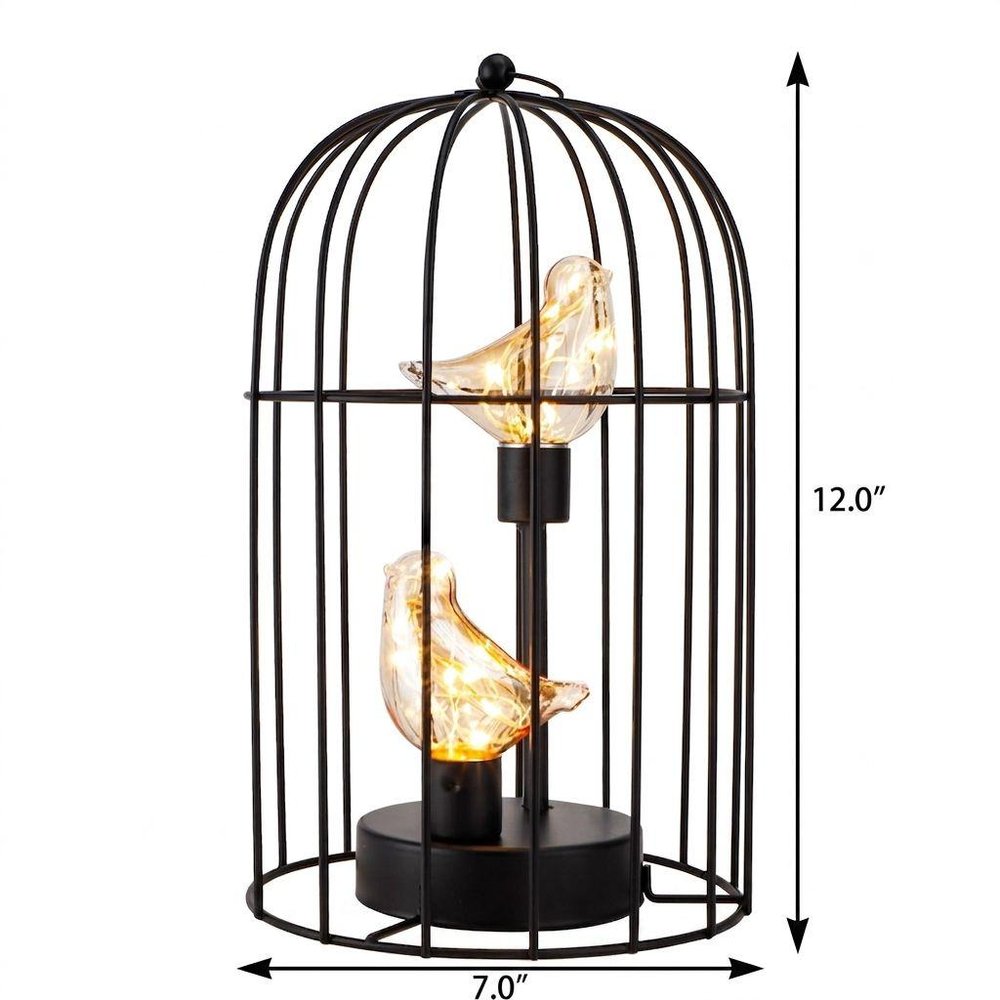 12" Black Novelty Animals Desk Lamp With Cage Shade