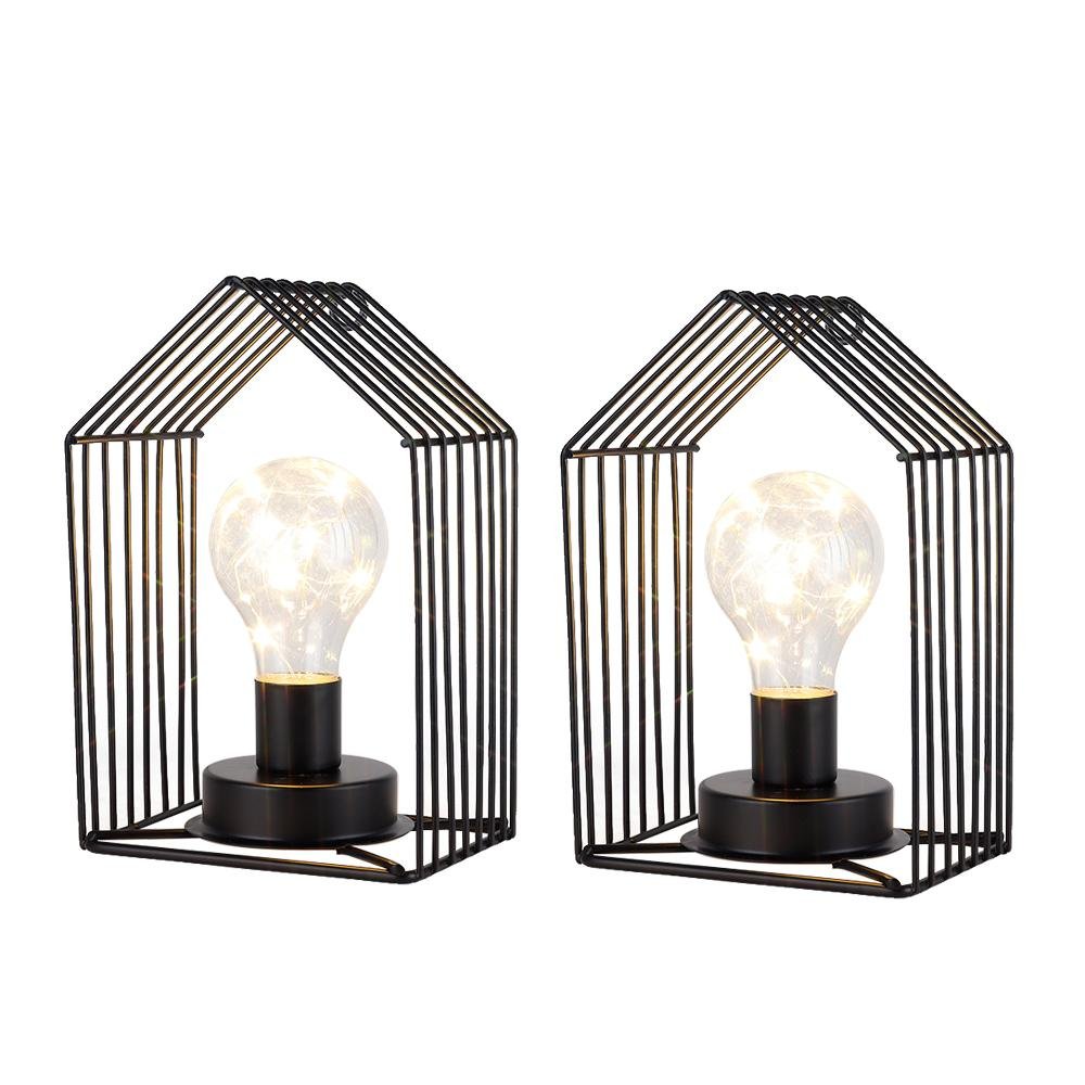 Set of Two 7" Black Novelty Desk Lamps With Cage Shades