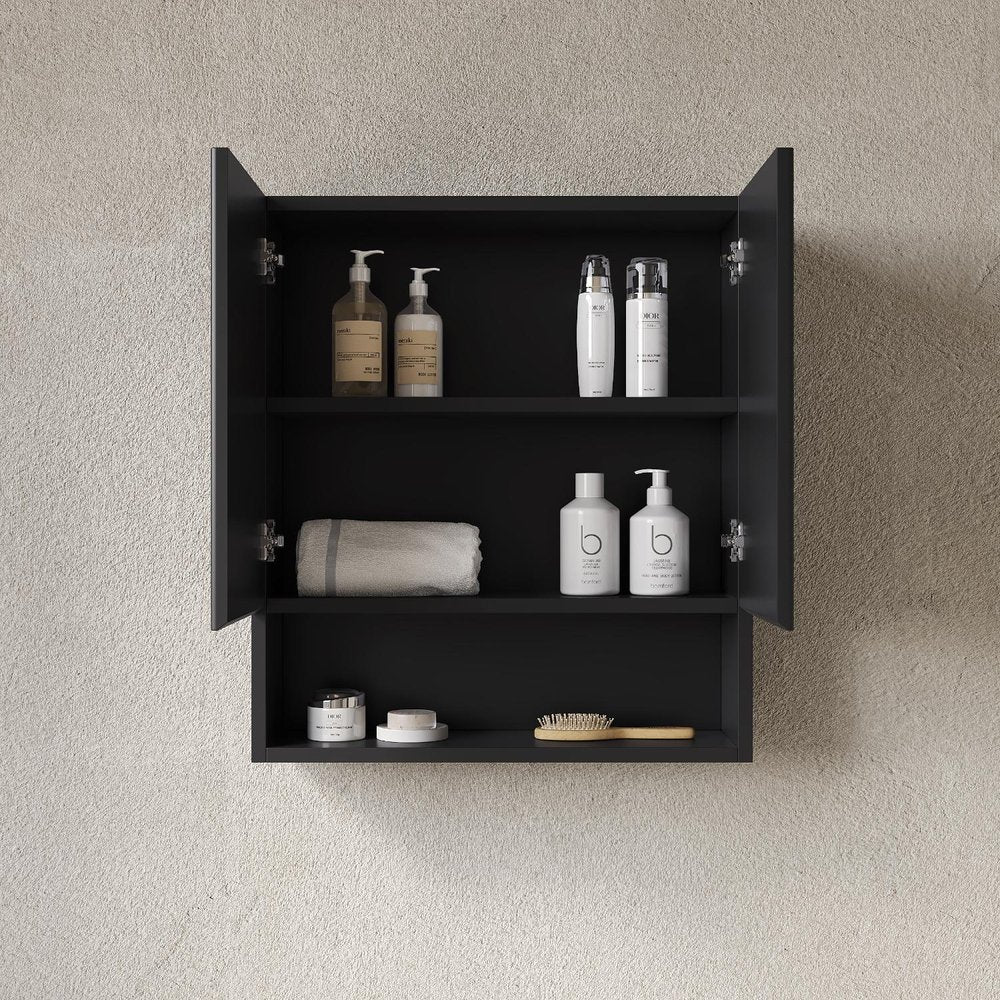 26" Black Wood Floating Double Door Bathroom Vanity
