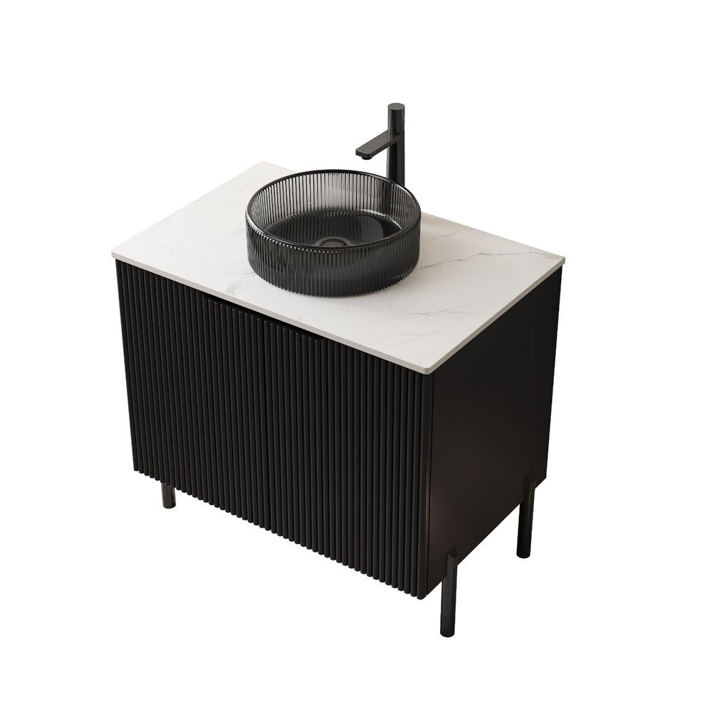 30" Black Wood Freestanding Double Door Bathroom Vanity