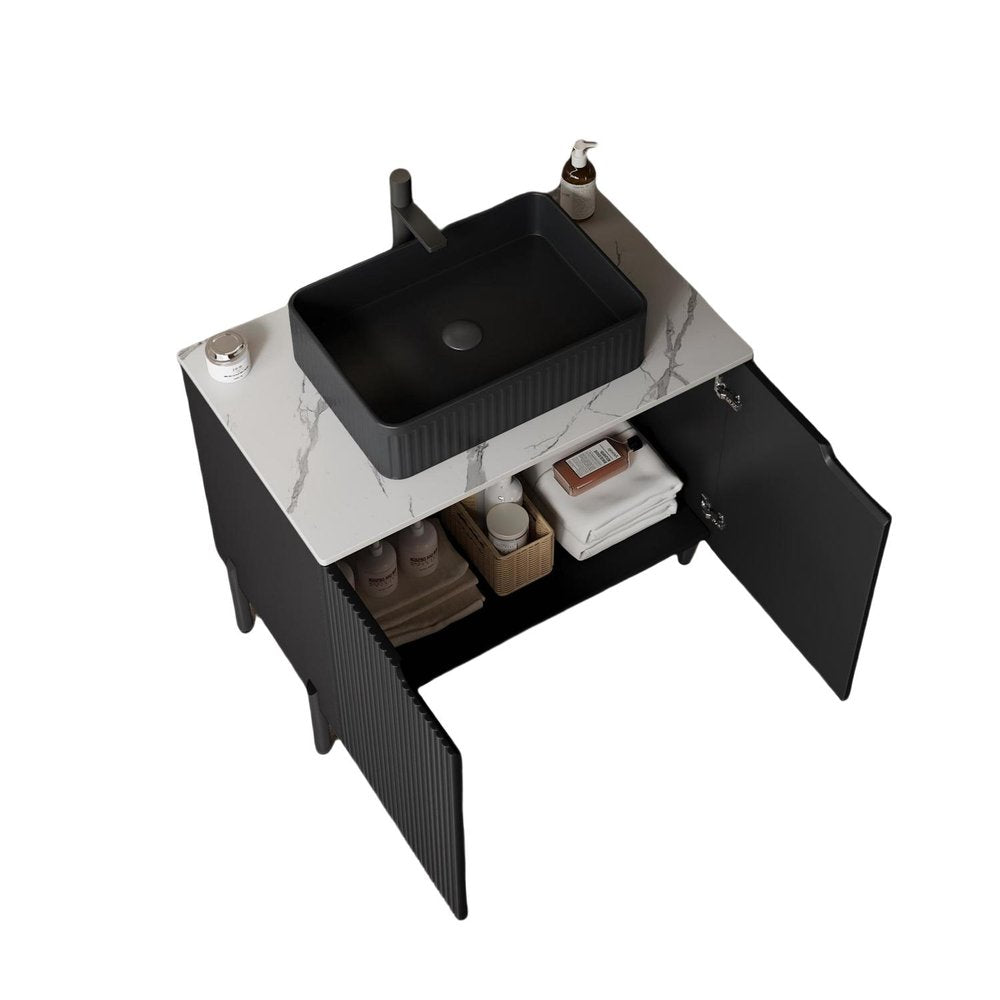 30" Black Wood Freestanding Double Door Bathroom Vanity