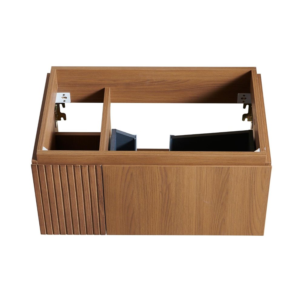 30" Brown Wood Floating Single Door Bathroom Vanity