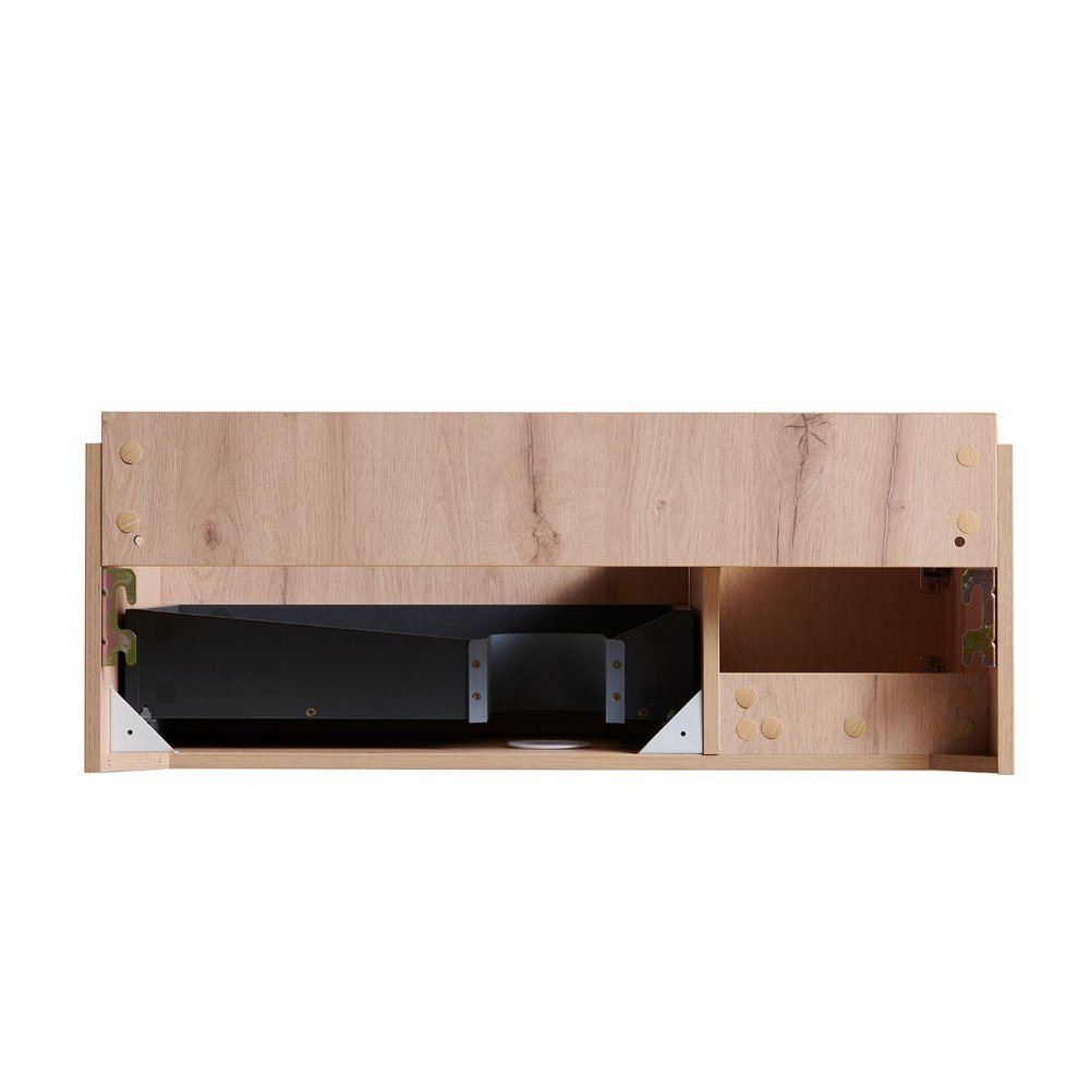 35" Brown Wood Floating Single Door Bathroom Vanity
