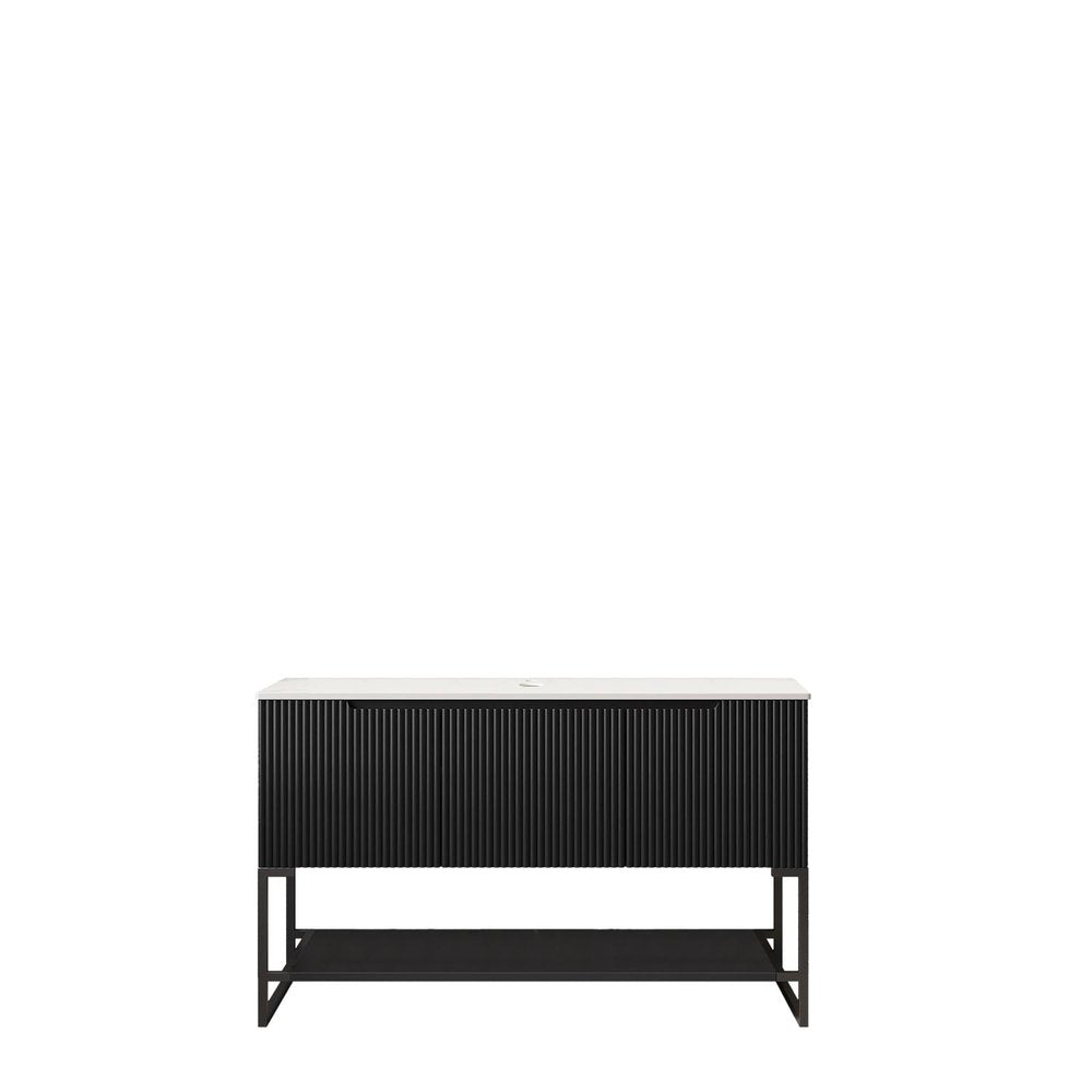 48" Black Wood Freestanding Three Door Bathroom Vanity
